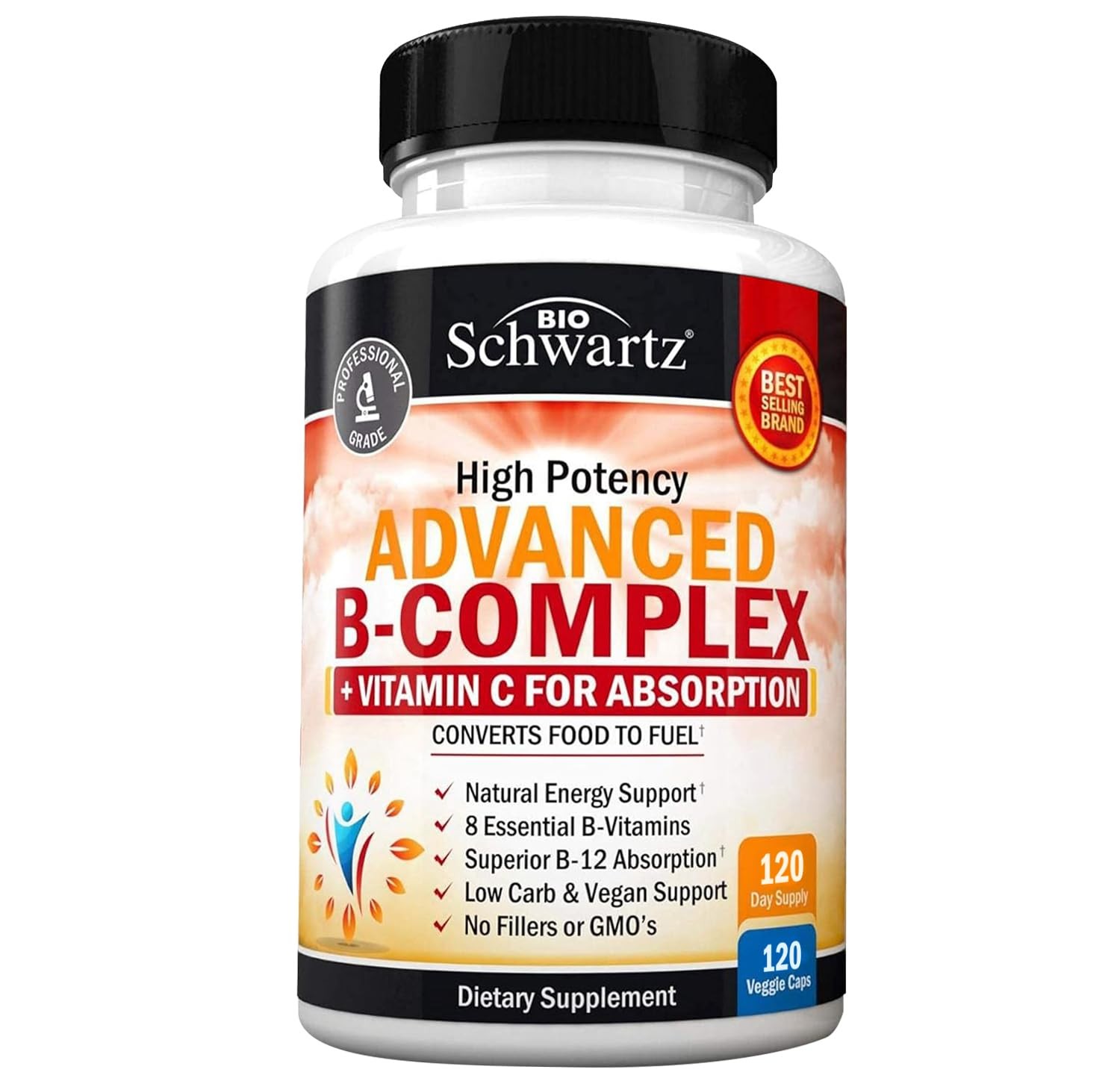 Vitamin B Complex with C for Maximum Absorption 120 Count (Pack of 1)