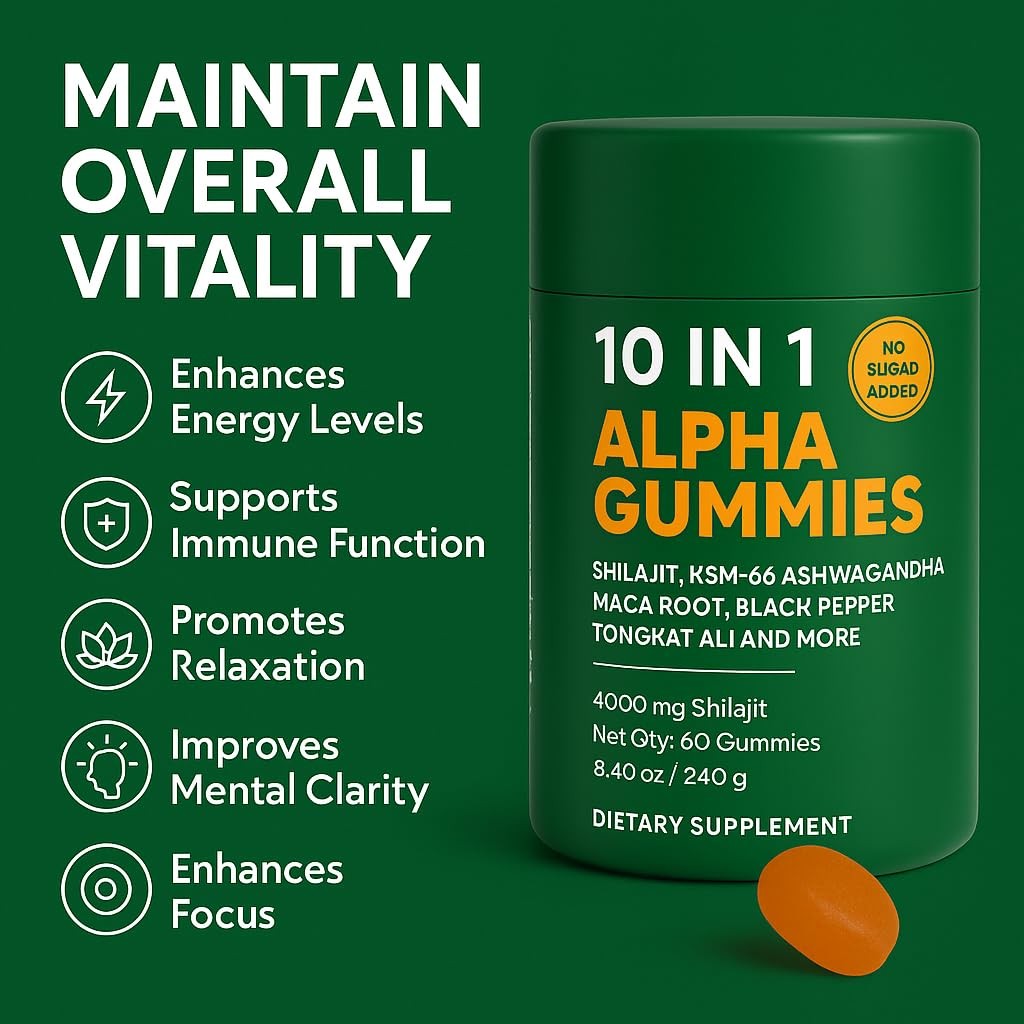 10-in-1 True Alpha Shilajit Gummies, 4000mg Himalayan Alpha Gummies for Men,…