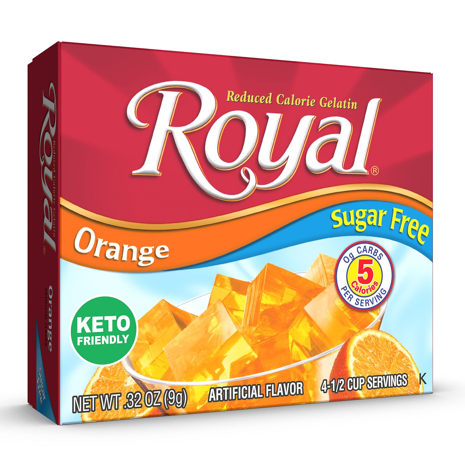 Royal Orange Gelatin Dessert Mix, Sugar Free and Carb 0.32 ounce (Pack of 12)