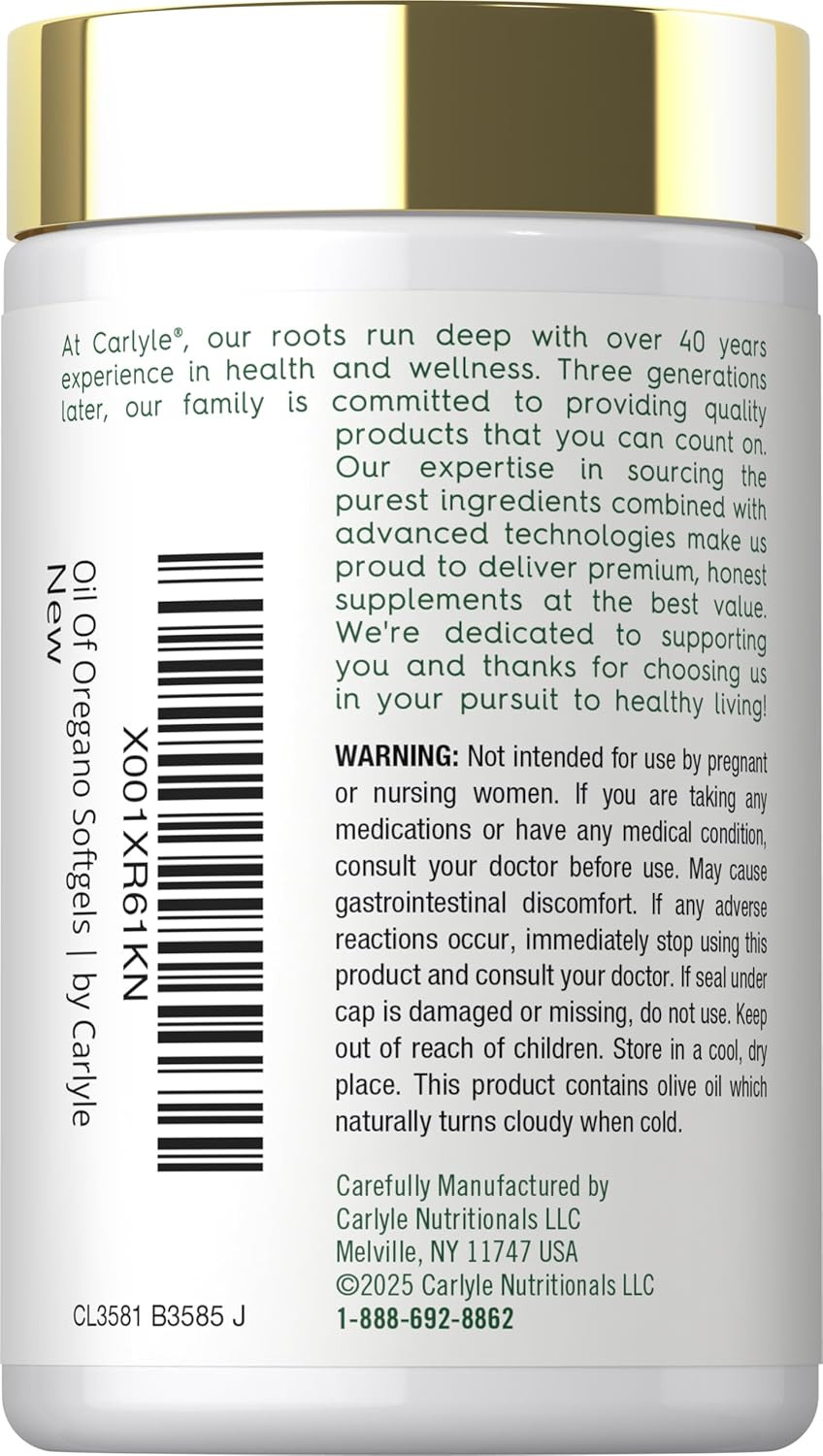 Carlyle Oregano Oil Supplement 150 Softgel Caps Contains Carvacrol EXP:12/28
