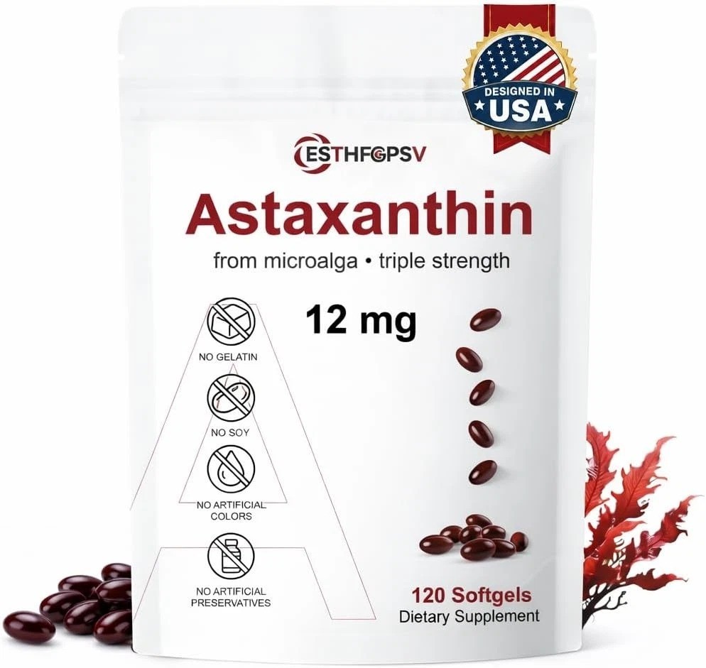 Astaxanthin 12mg 120 Softgels, 4 Month Supply,Triple Strength,Non-GMO,Eye Health