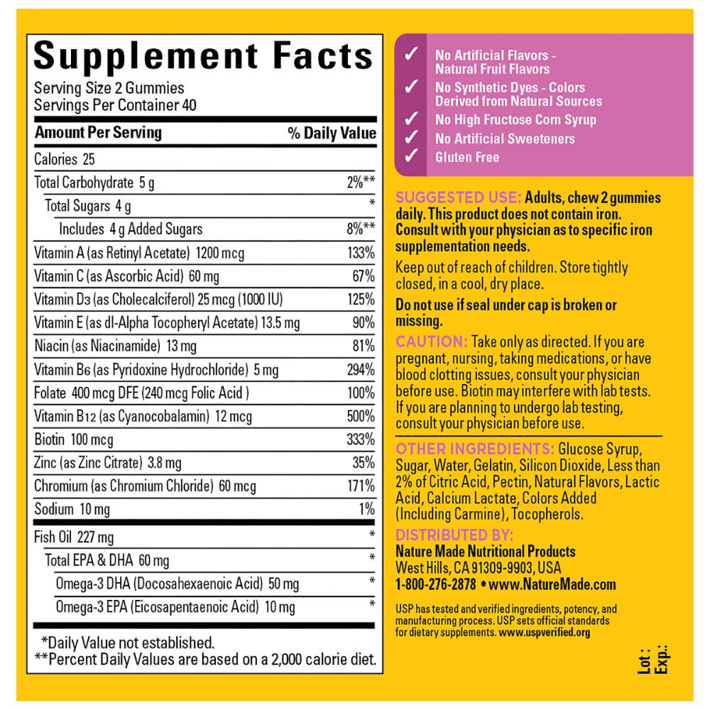 Nature Made Multi for Her + Omega-3 Gummies – Lemon, Orange & Strawberry