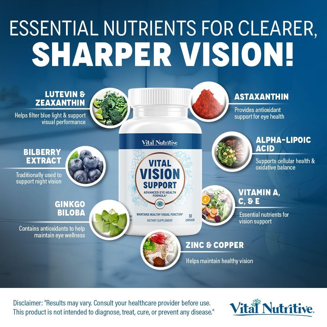 Vital Vision Support – Eye Health Supplement with Vitamin A Lutein Beta Carot…