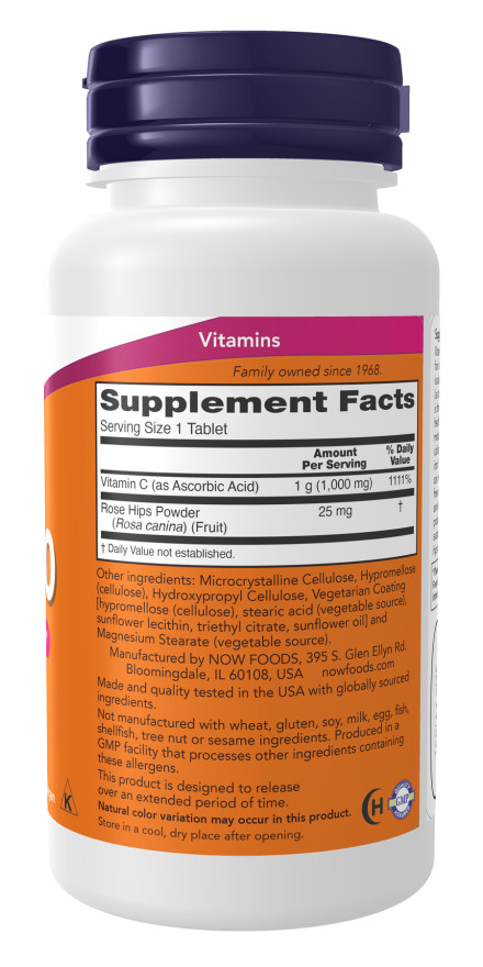 NOW FOODS Vitamin C-1000 Sustained Release with Rose Hips 100 Tablets 06/2028Exp