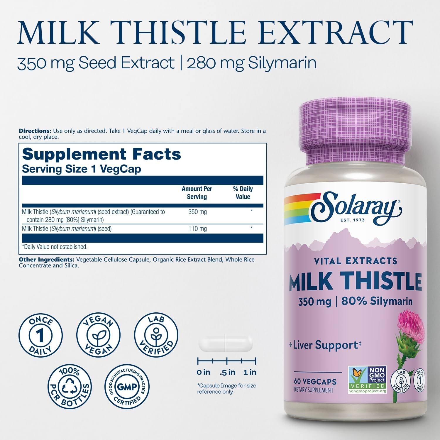 Milk Thistle Seed Extract 350mg – 80% Silymarin, Vegan Liver Support, 60 VegCaps