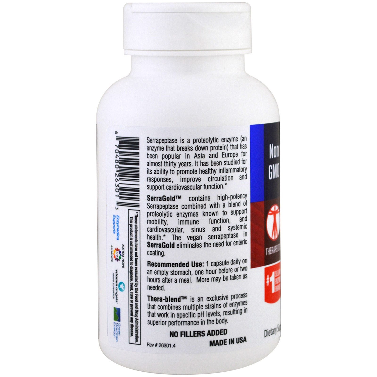 Enzymedica SerraGold 120 Capsules Casein-Free, Dairy-Free, Egg-Free,