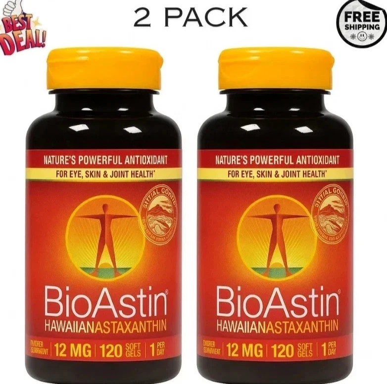 BioAstin Hawaiian Astaxanthin 12 mg – 120 Softgels | Exp 02/2028 (2 Pack)