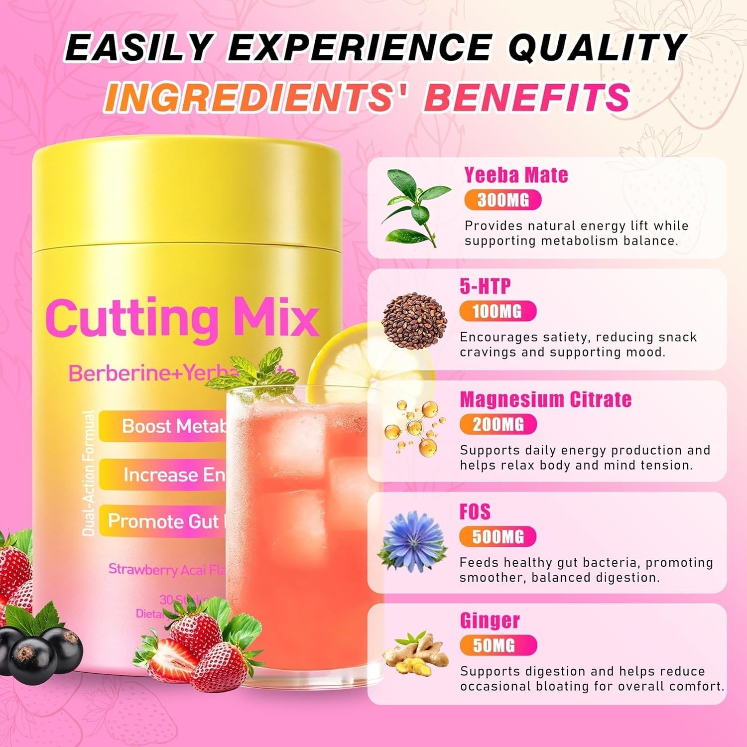 Sugar-Free Cutting Drink Mix – Berberine, Chromium, Metabolism Support | Vegan,