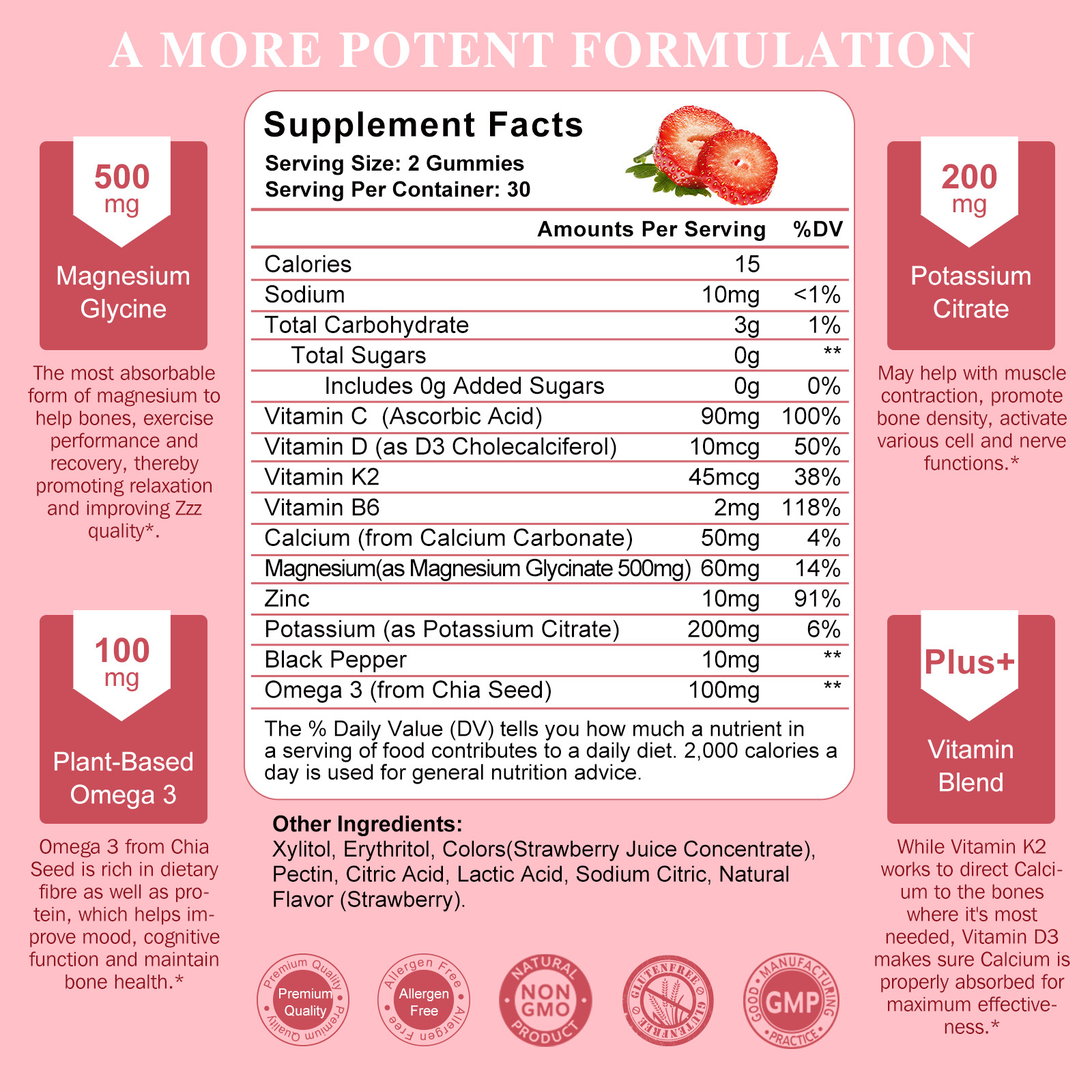 Magnesium Glycinate Gummies 500mg & Vitmin B6, C, D, K2 Improve Sleep 60-300