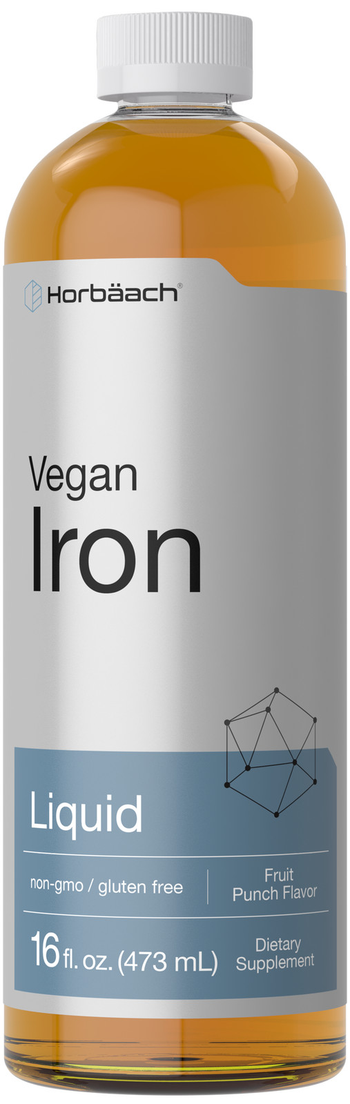Liquid Iron Suppplement | 16 Fl Oz | Vegan | Fruit Punch Flavor | by Horbaach