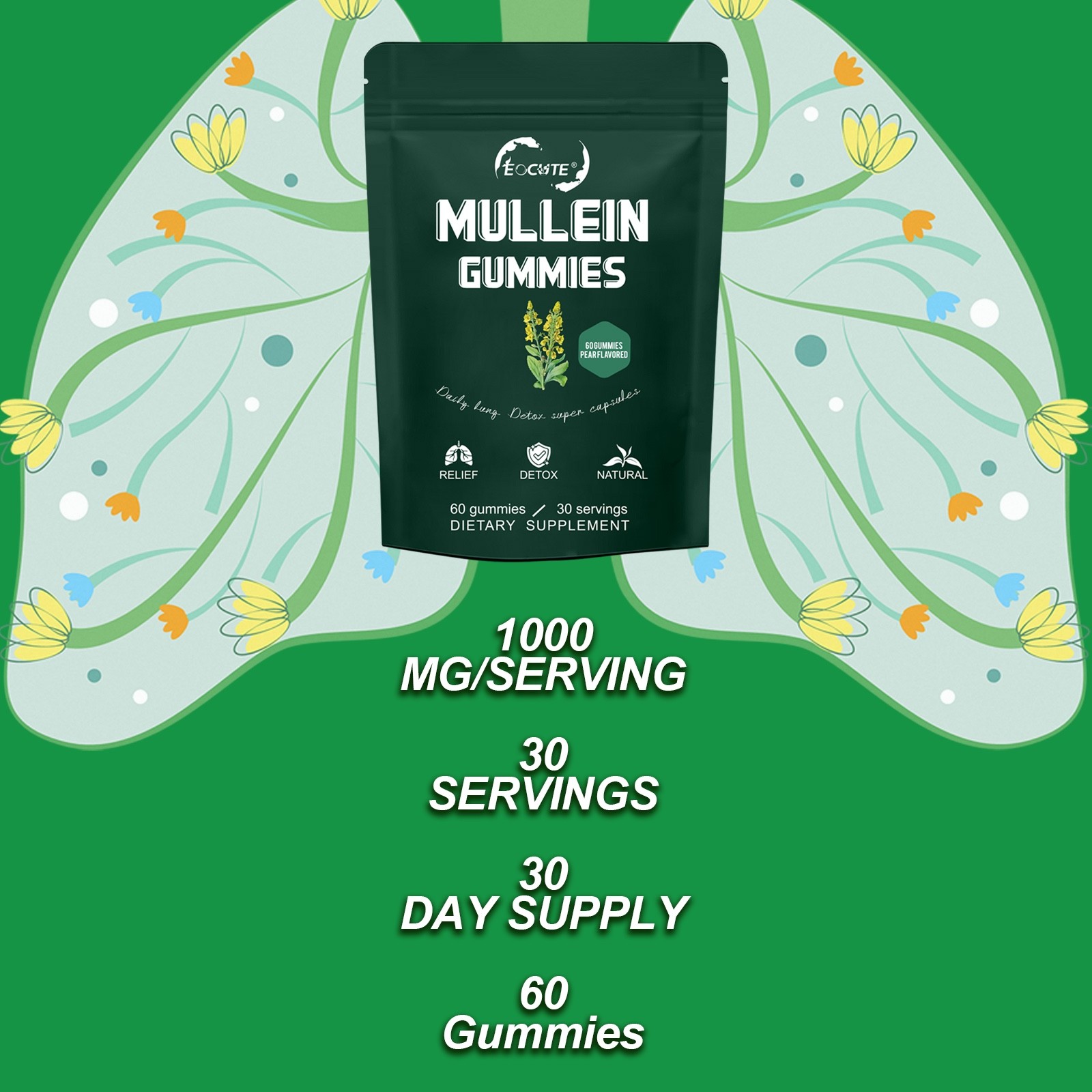 Mullein Leaf Extract Gummies for Lung Cleanse, Extra Strength 10000 MG USA