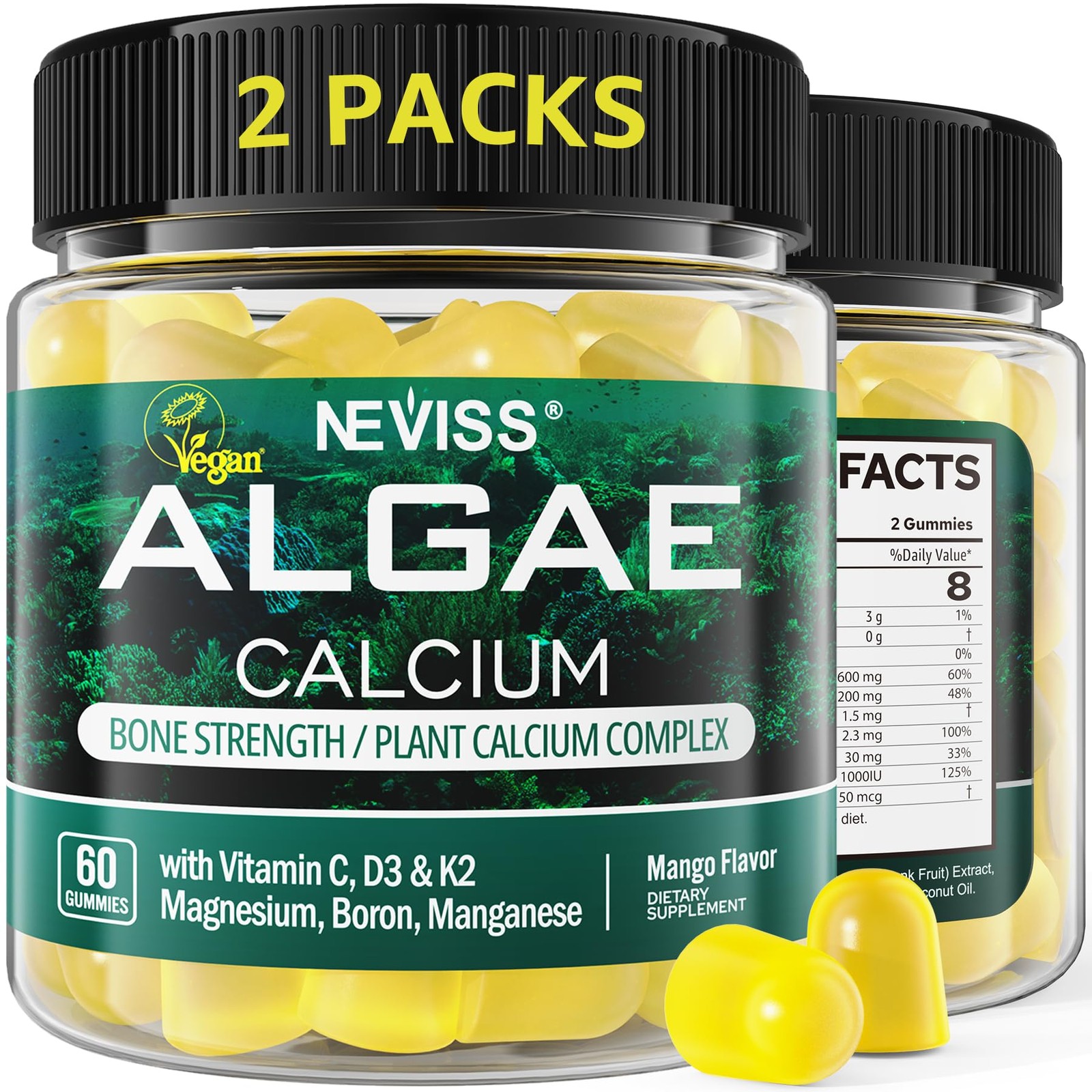 (2 Pack) Calcium Gummies for Women, Sugar Free 60 Count (Pack of 2)