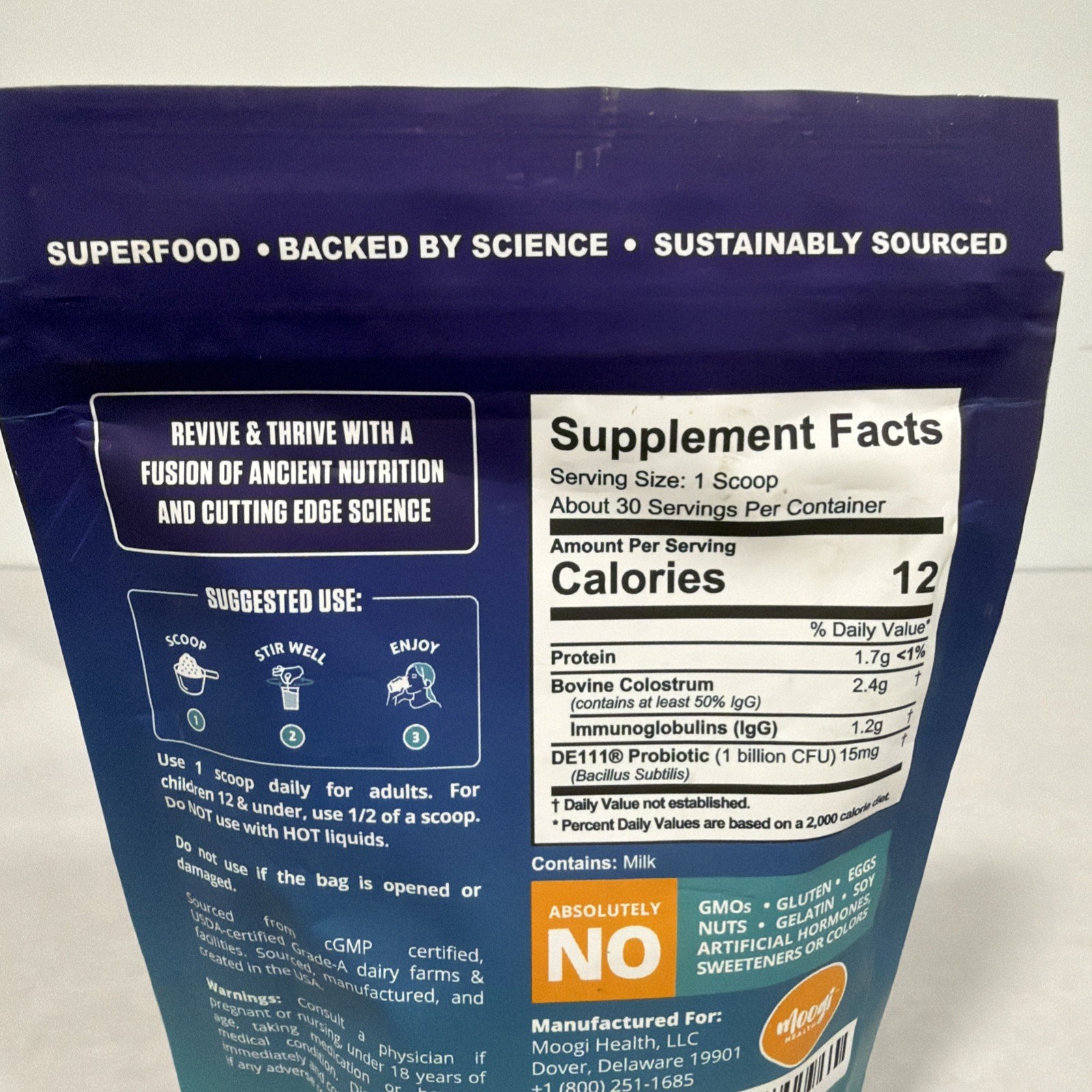 2 pack Moogi Health Colostrum + Probiotic DE111 Complete Gut Health, exp 1/27