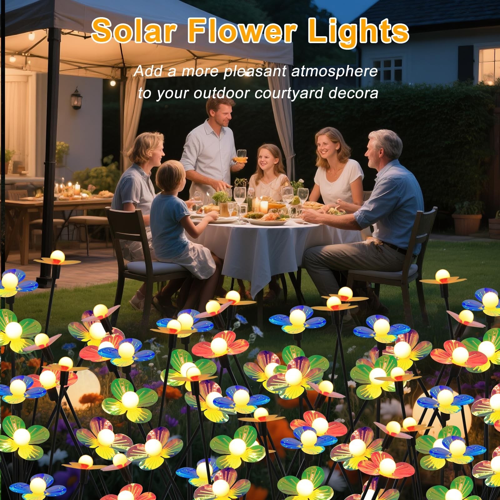 Solar Flower Lights Outdoor Waterproof 4 Pack of 32 LEDs Garden Solar Firefly…