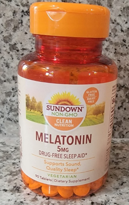 1 Sundown Natural Melatonin 5 mg, Drug-Free Sleep Aid, 90 Coated Tablet Exp 7/27