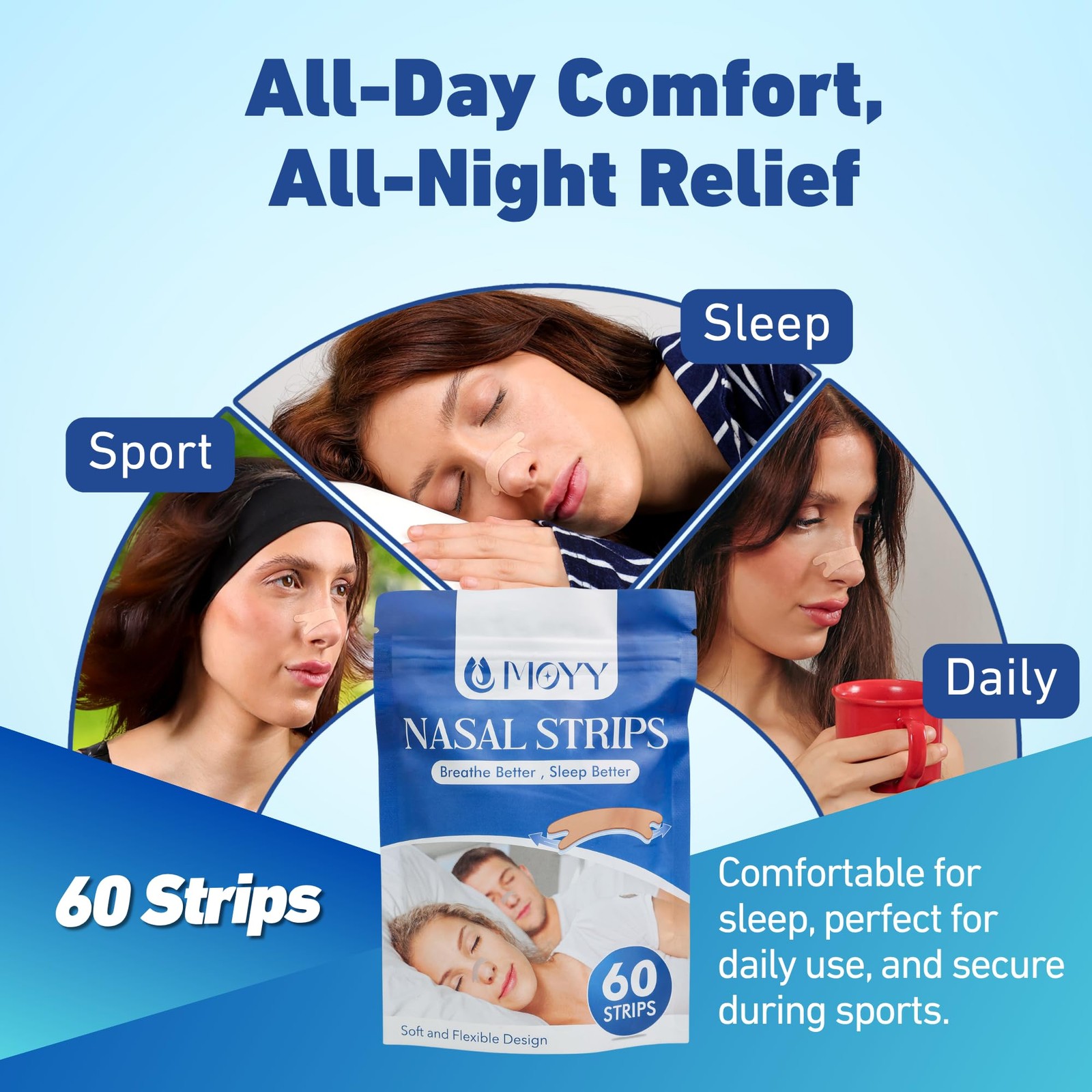 Nasal Strips – 60 Count – Extra Strong Adhesive, Hypoallergenic, Comfortable …
