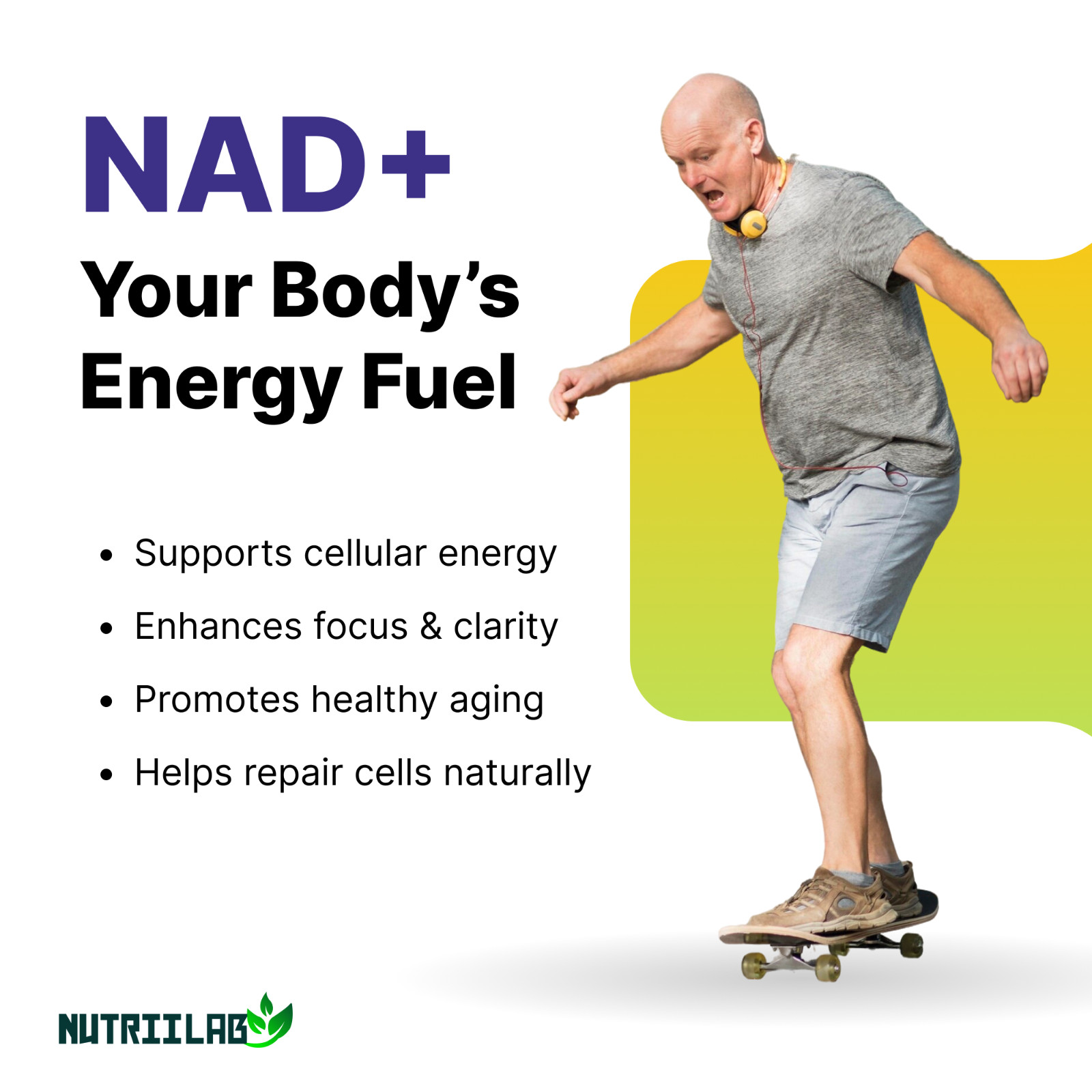 NutriiLab NAD+ Supplement Cellular Energy Anti-Aging DNA Repair Longevity Caps
