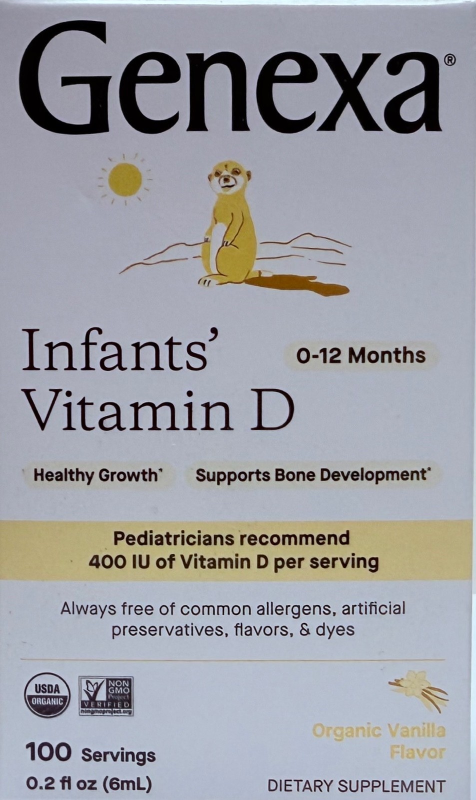 Genexa Infants Vitamin D 400 IU 100 Servings 0.2 fl oz each 9/2027 FRESH!