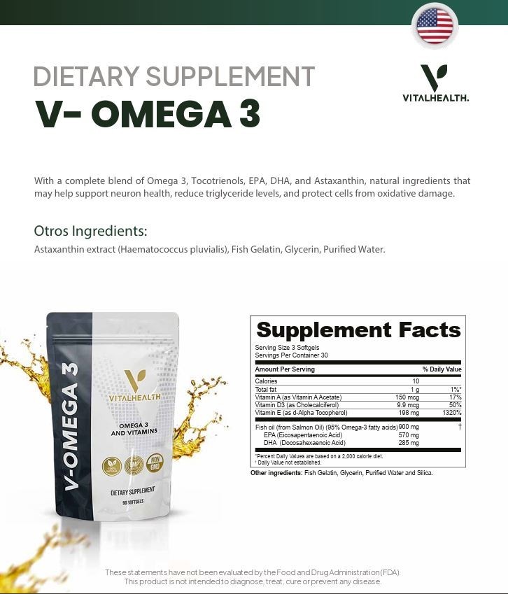 V-OMEGA 3 & VITAMINS Dietary Supplement (90 Softgels)