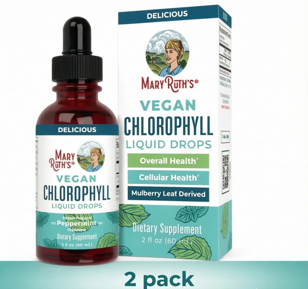 2 Pack Mary Ruth’s VEGAN Chlorophyll Liquid Drops Peppermint 2 Fl Oz