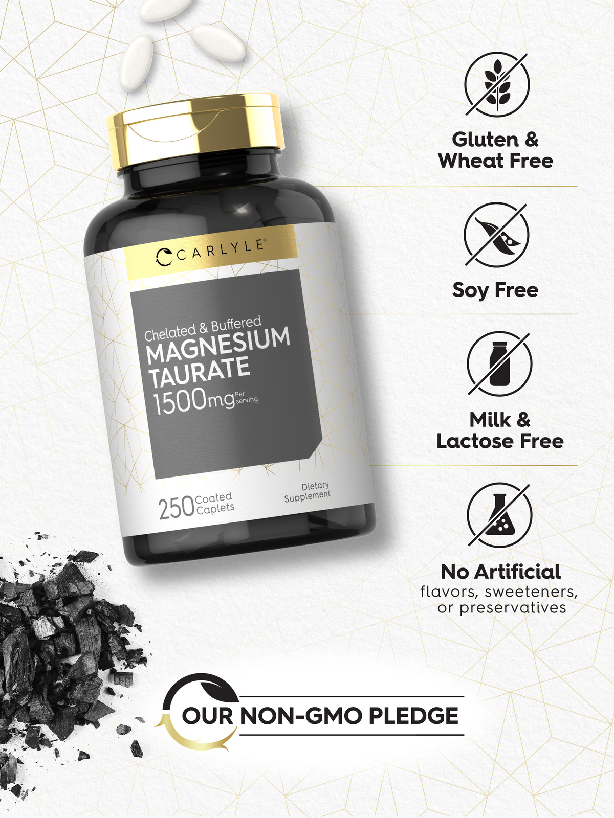 Magnesium Taurate | 1500mg | 250 Caplets | Vegetarian, Non-GMO | by Carlyle