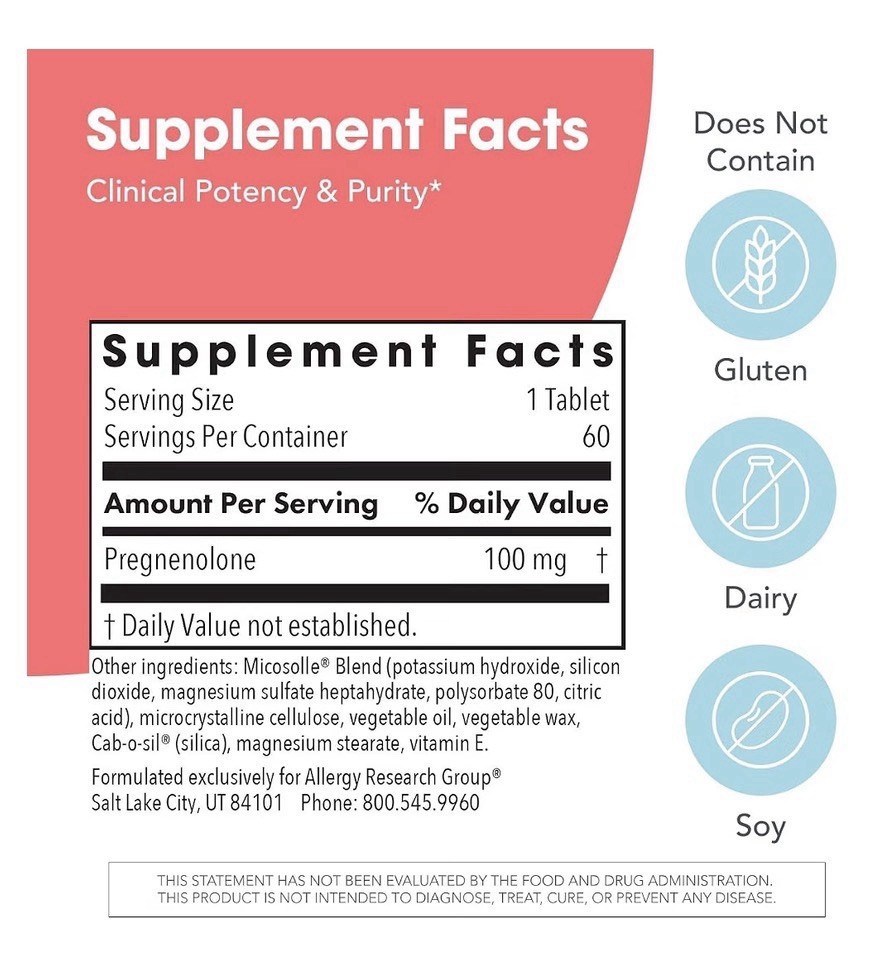 Allergy Research Group Pregnenolone 50 Micronized Hormone Precursor Support