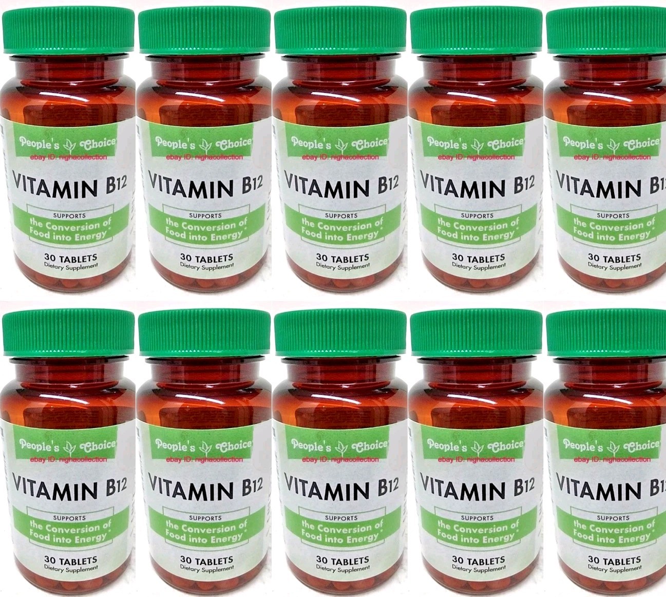 ( Lot 10 Bottles ) P.Choice Vitamin B12 ( 30-Tablets/Bottle=TOTAL 300-Tablet )
