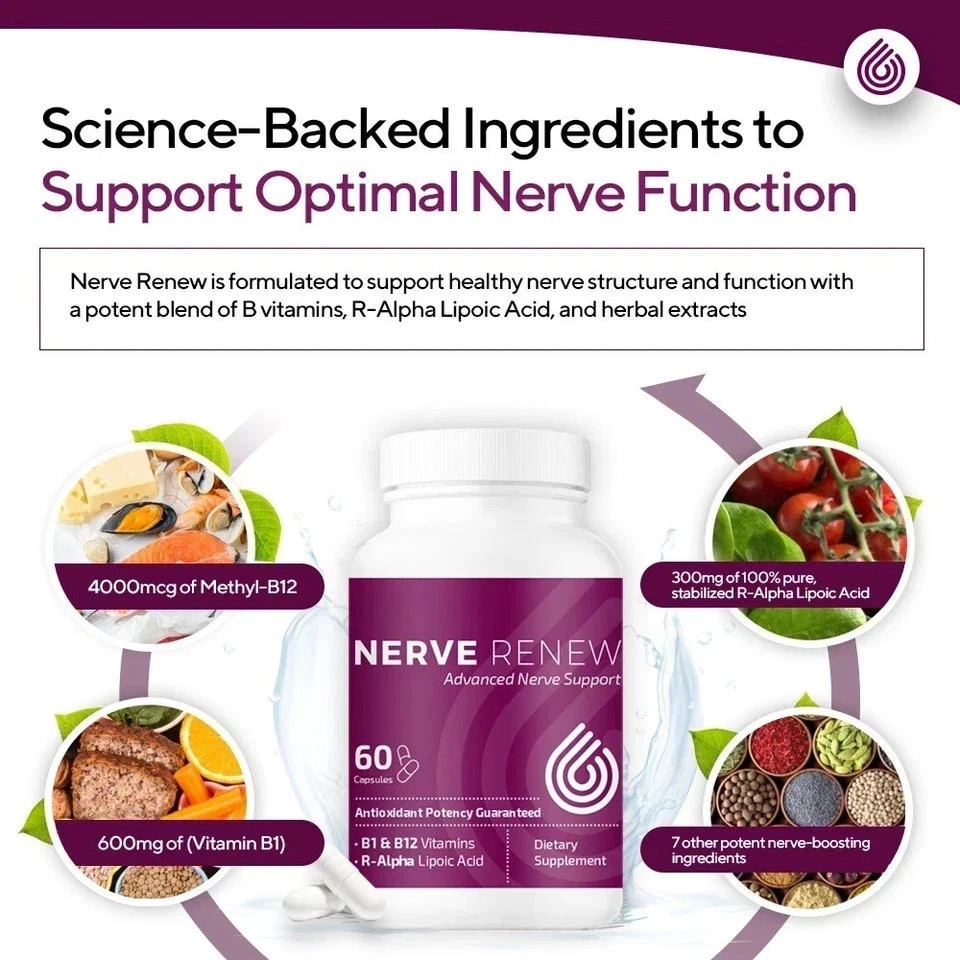 Nerve Renew Nerve Support Formula R Alpha Lipoic Acid & B Vitamins 60 Caps
