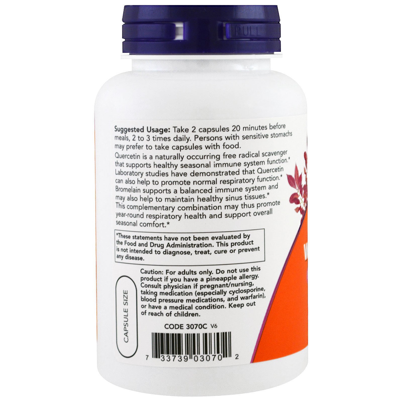 Now Foods Quercetin with Bromelain 120 Veg Capsules GMP Quality Assured, Kosher,