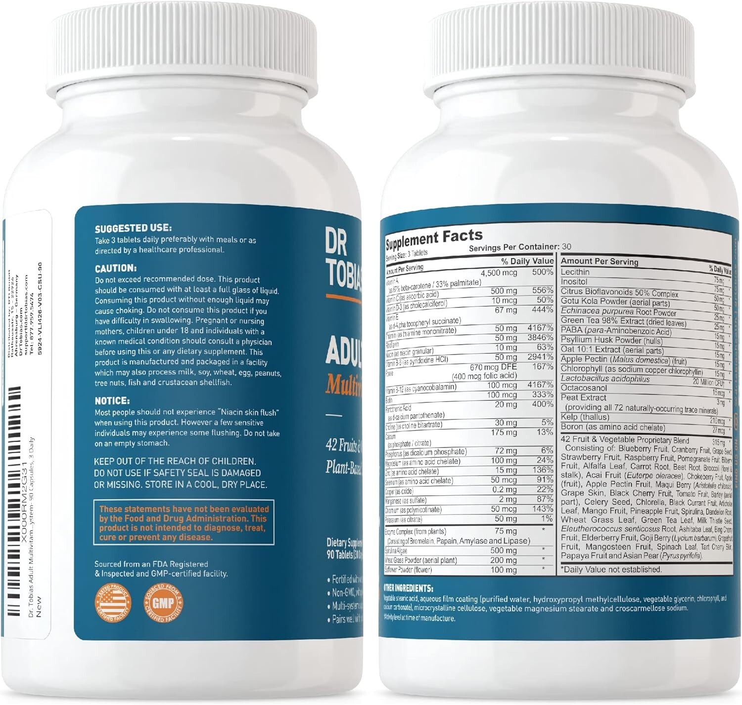 Dr. Tobias Adult Multivitamin for Women & Men, Energy & Immune Support, 90 CT
