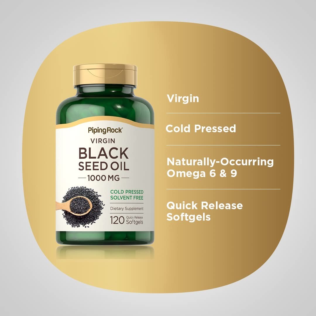 Black Seed Oil Softgel Capsules 1000mg – 120 Pills, Cold Pressed, Non-GMO, Glute