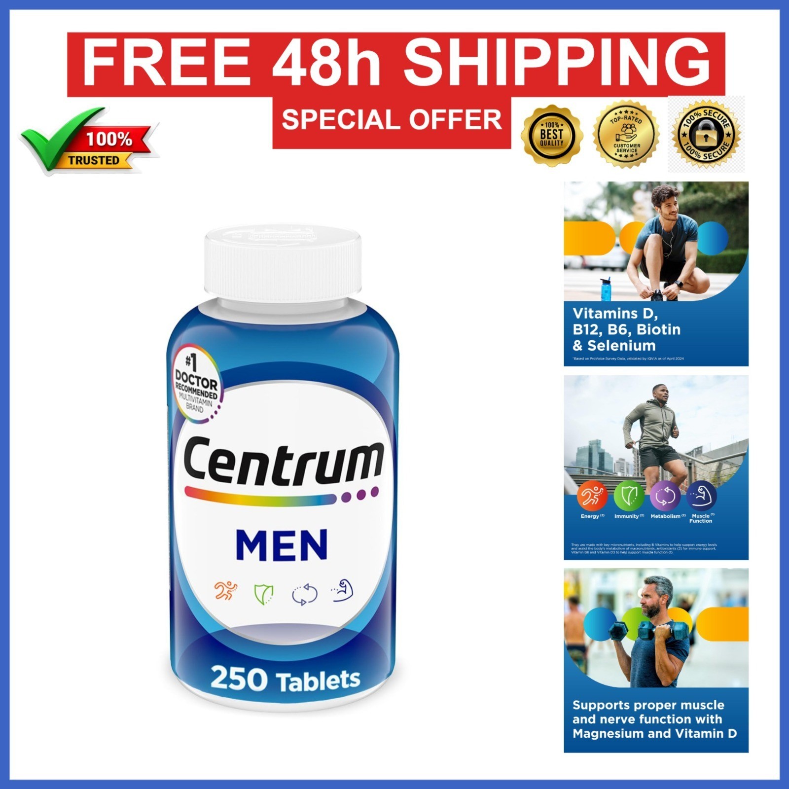 Centrum Multivitamin for Men – 200 Tablets, Vitamin D3, B Vitamins