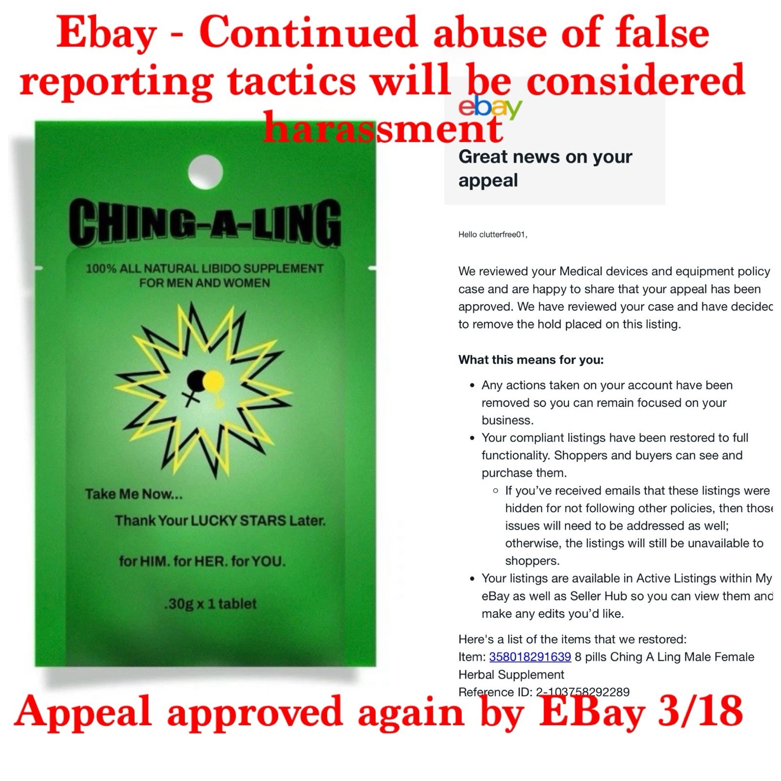 4 pills Ching A Ling Male Female Herbal Supplement