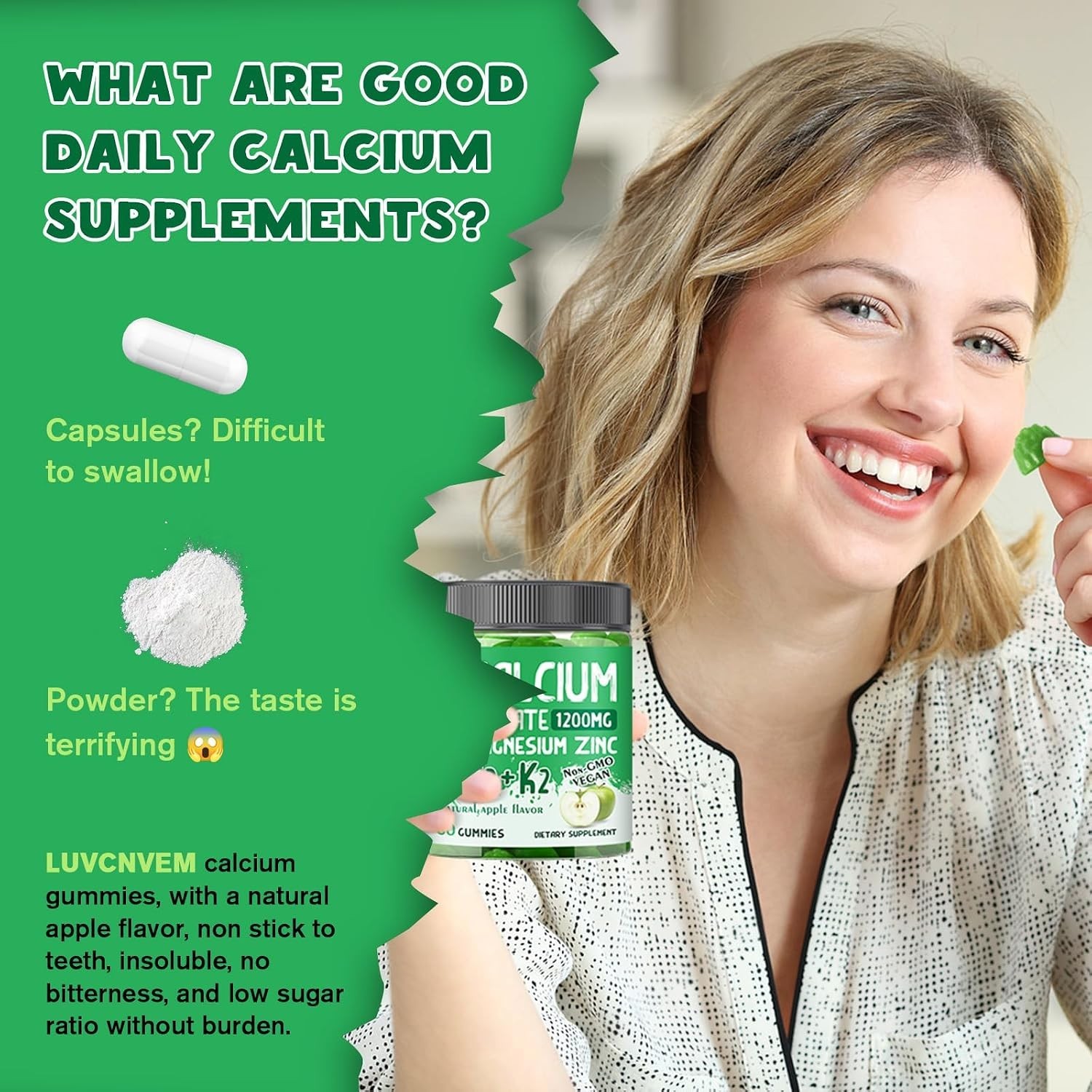 Calcium Citrate 1200 mg with Vitamin D3 Gummies, Calcium Citrate Magnesium Zi…