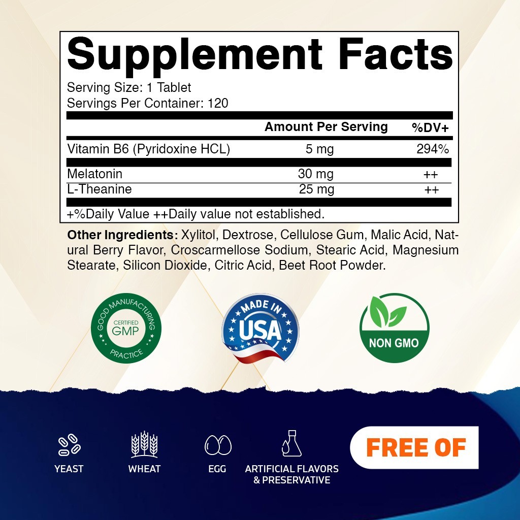 Vitamatic Melatonin 30mg – with B6 & L-Theanine – 120 Fast Dissolve Tablets with