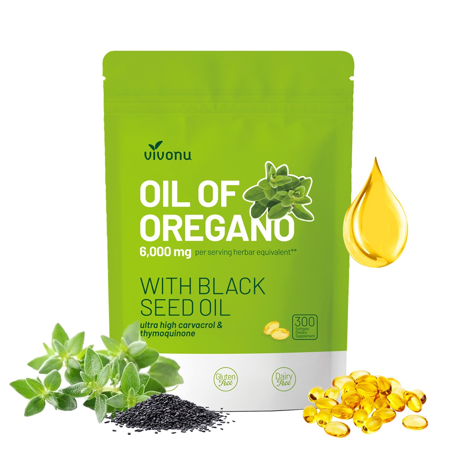 Oil of Oregano 300 Capsules with Black Seed Oil | Natural Antioxidants for Fitne