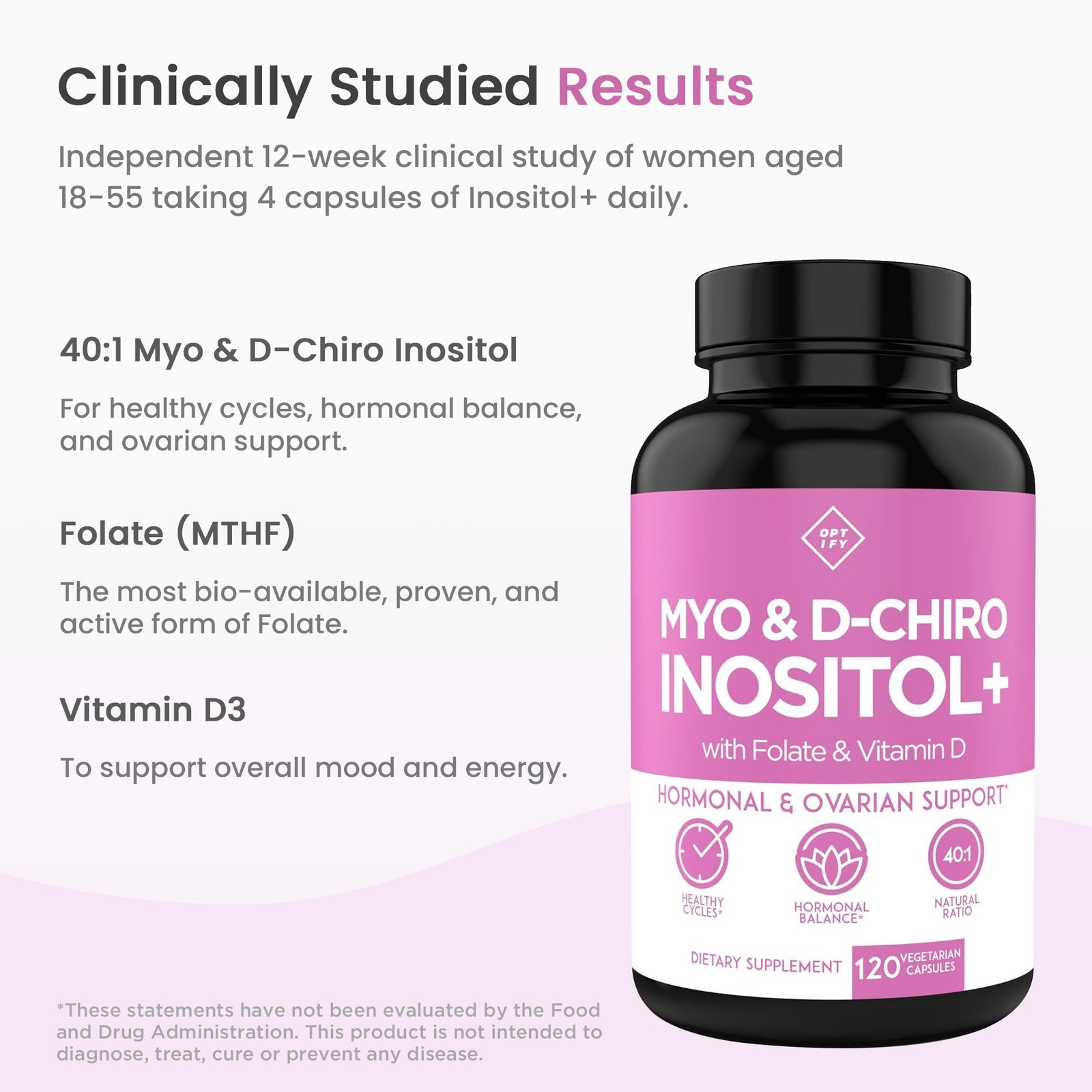 Optify Myo & D-Chiro Inositols W/ Vitamin D3 and Folate Hormone & Ovarian Health