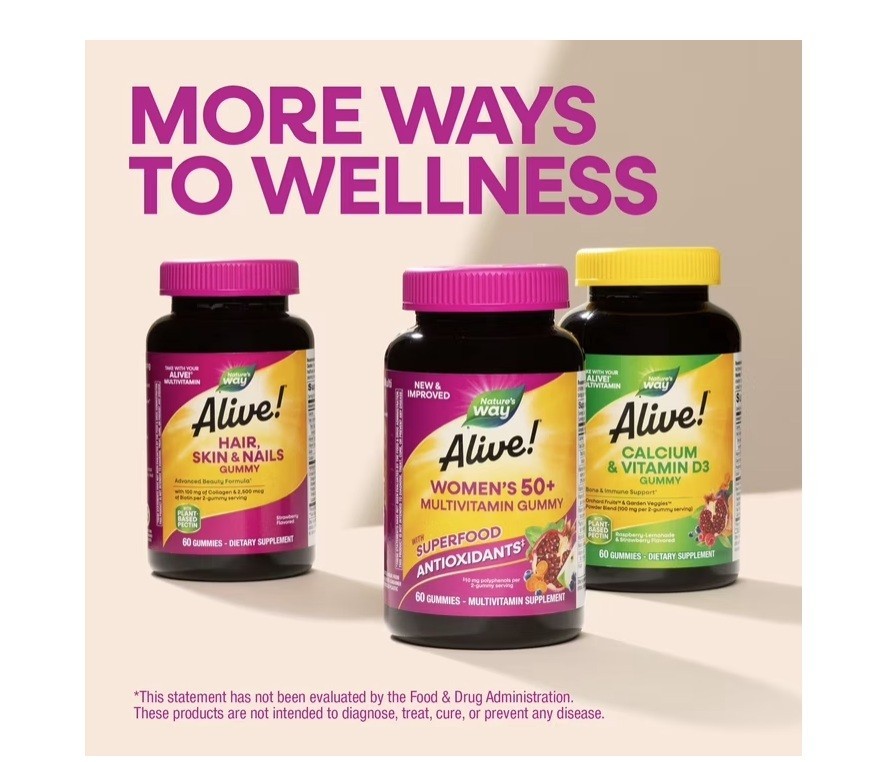 2 PACK Nature’S Way Alive! Women’S 50+ Gummy Multivitamins,Essential Vitamins