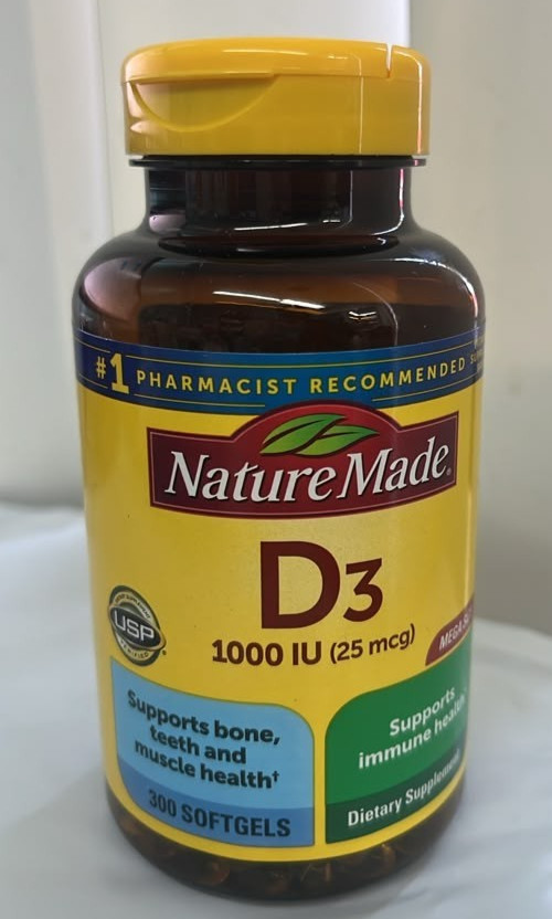 Nature Made Vitamin D3 1000 IU(25 mcg)Bones Immune Health 300 Softgels exp 05/28