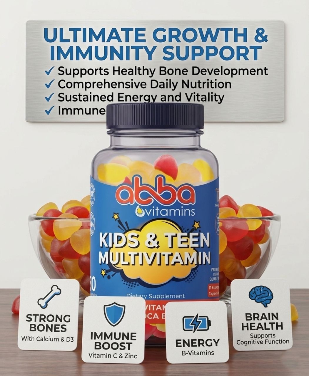 Kids & Teen Multivitamin Gummy Natural Falvors & color Vit: A C D E B6 B5 Zinc
