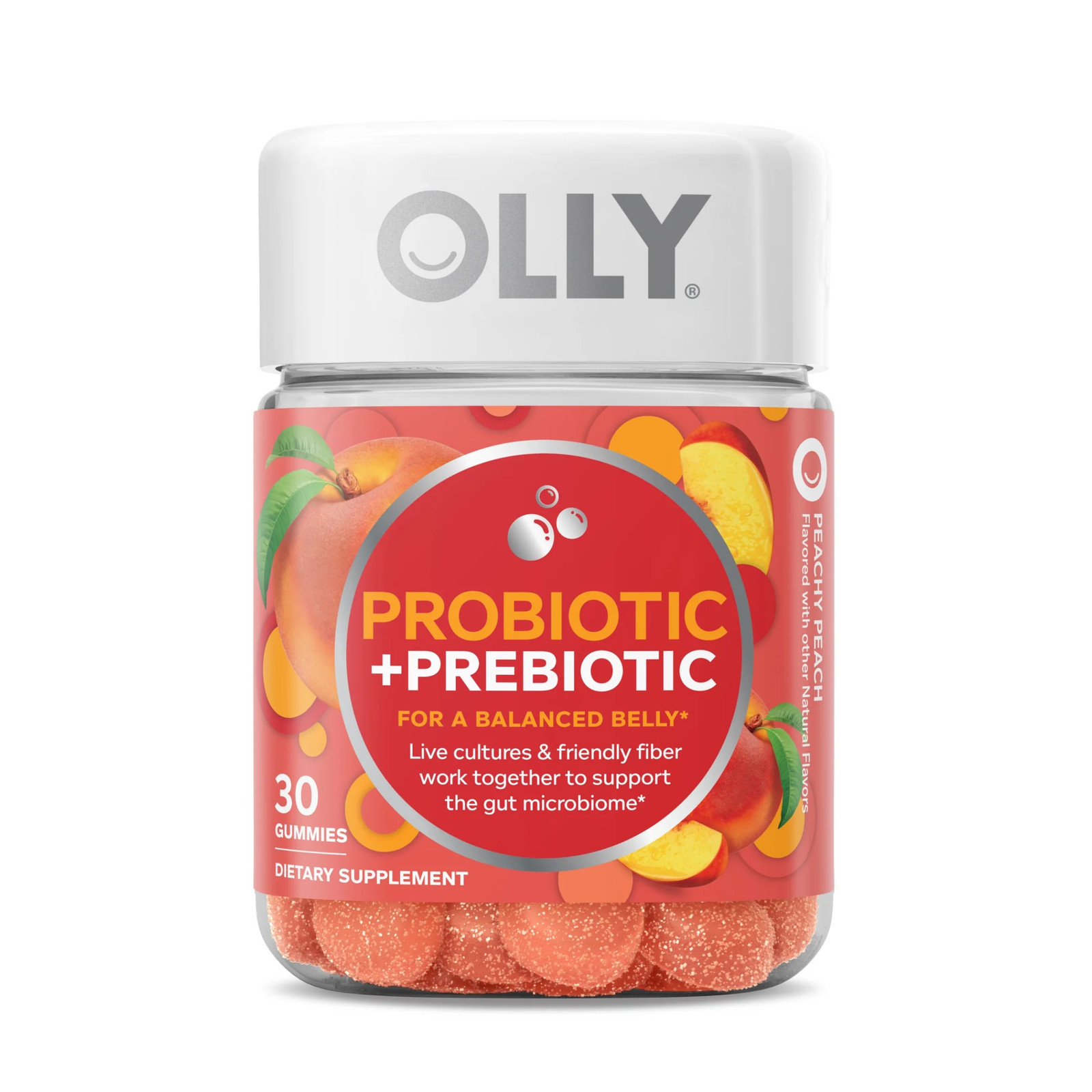 Probiotic + Prebiotic Fiber Gummy,Digestive + Gut Health Supplement,Peach, 30 Ct