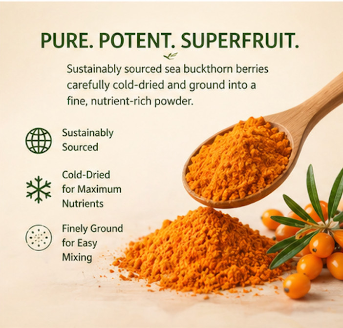 4oz Sea Buckthorn Powder Organic Super fruit | Rich in Omega-7 Vitamin C