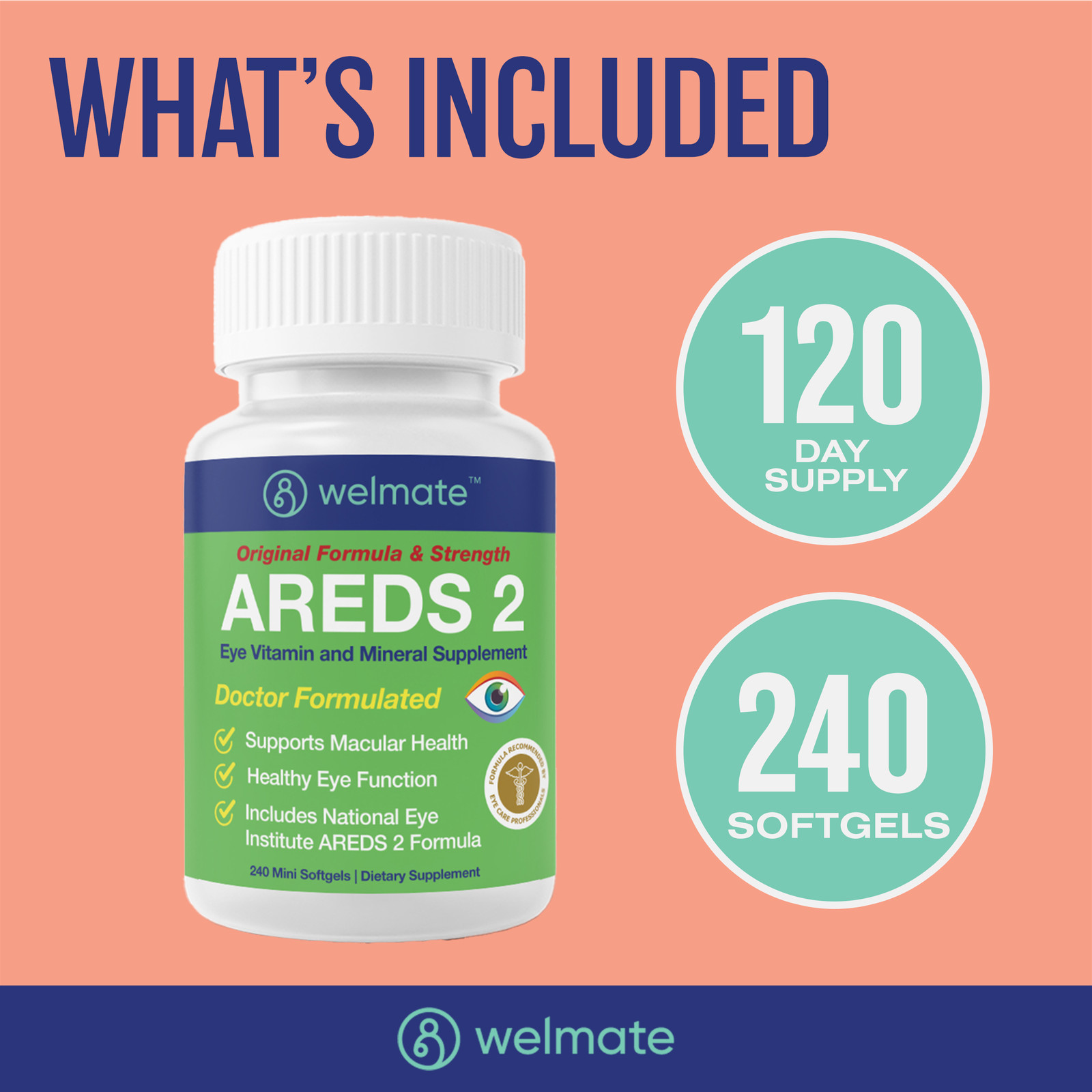 WELMATE AREDS 2 Eye Vitamin & Mineral Supplement, 240 Softgels Exp 6/27