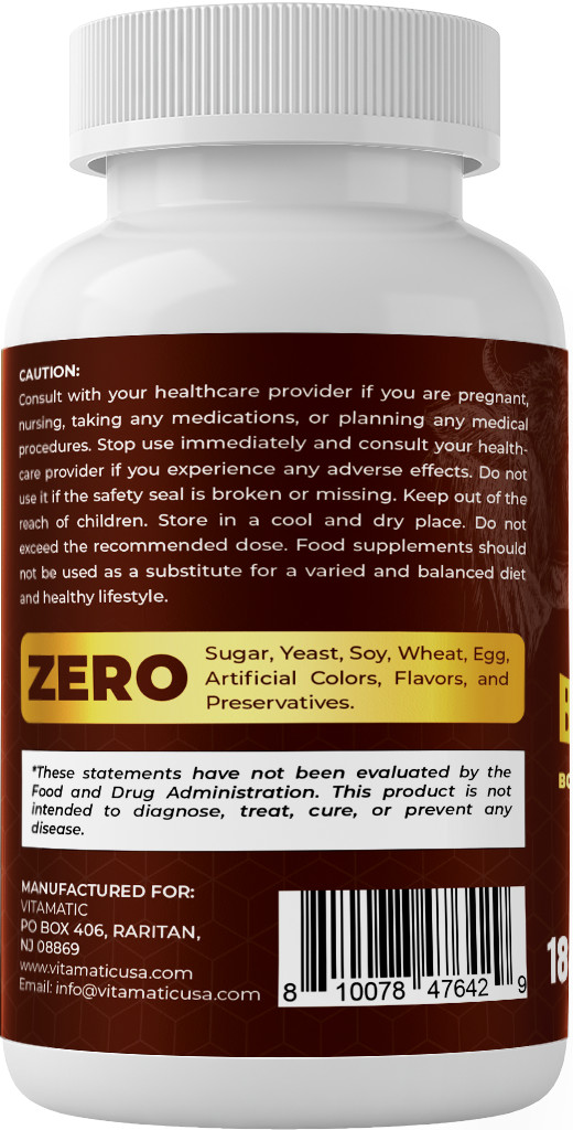 Vitamatic Grass-Fed Beef Bone & Marrow – Freeze-Dried, Non-GMO- 180 Caps