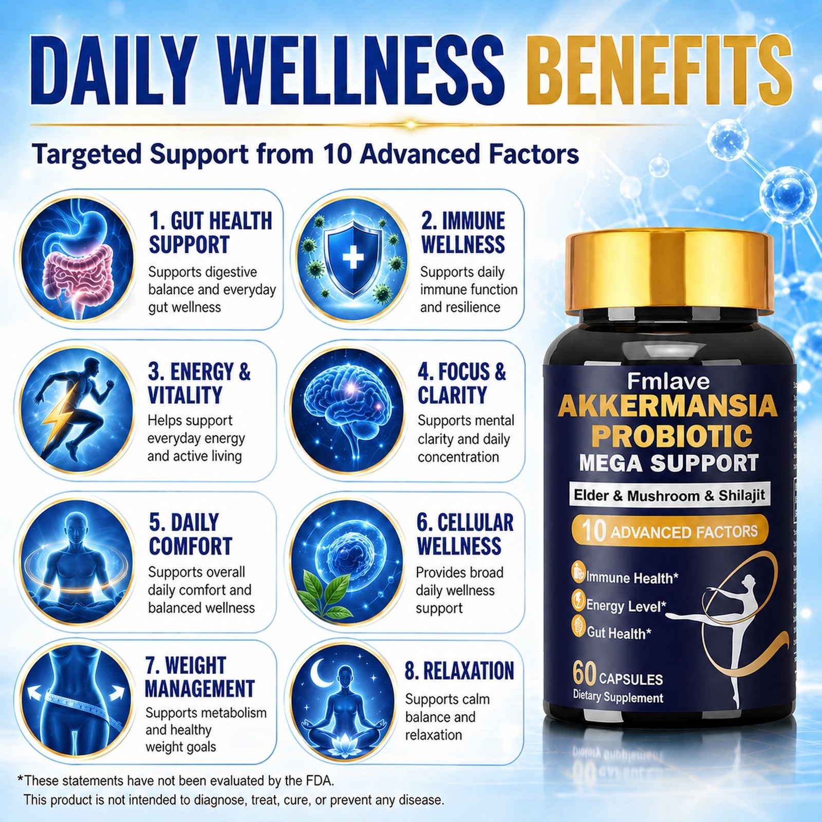Akkermansia Muciniphila Probiotic for Gut Health Weight Loss 60/120/240 Capsules
