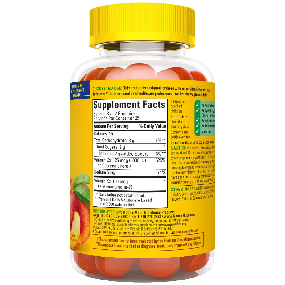 Nature Made Vitamin D3 K2 Gummies, Vitamin D 5000 – 50ct