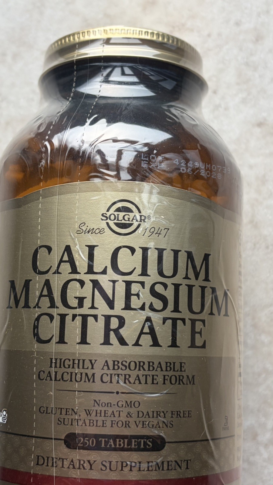 Calcium Magnesium Citrate 250 Tablets by Solgar Exp 06/2028