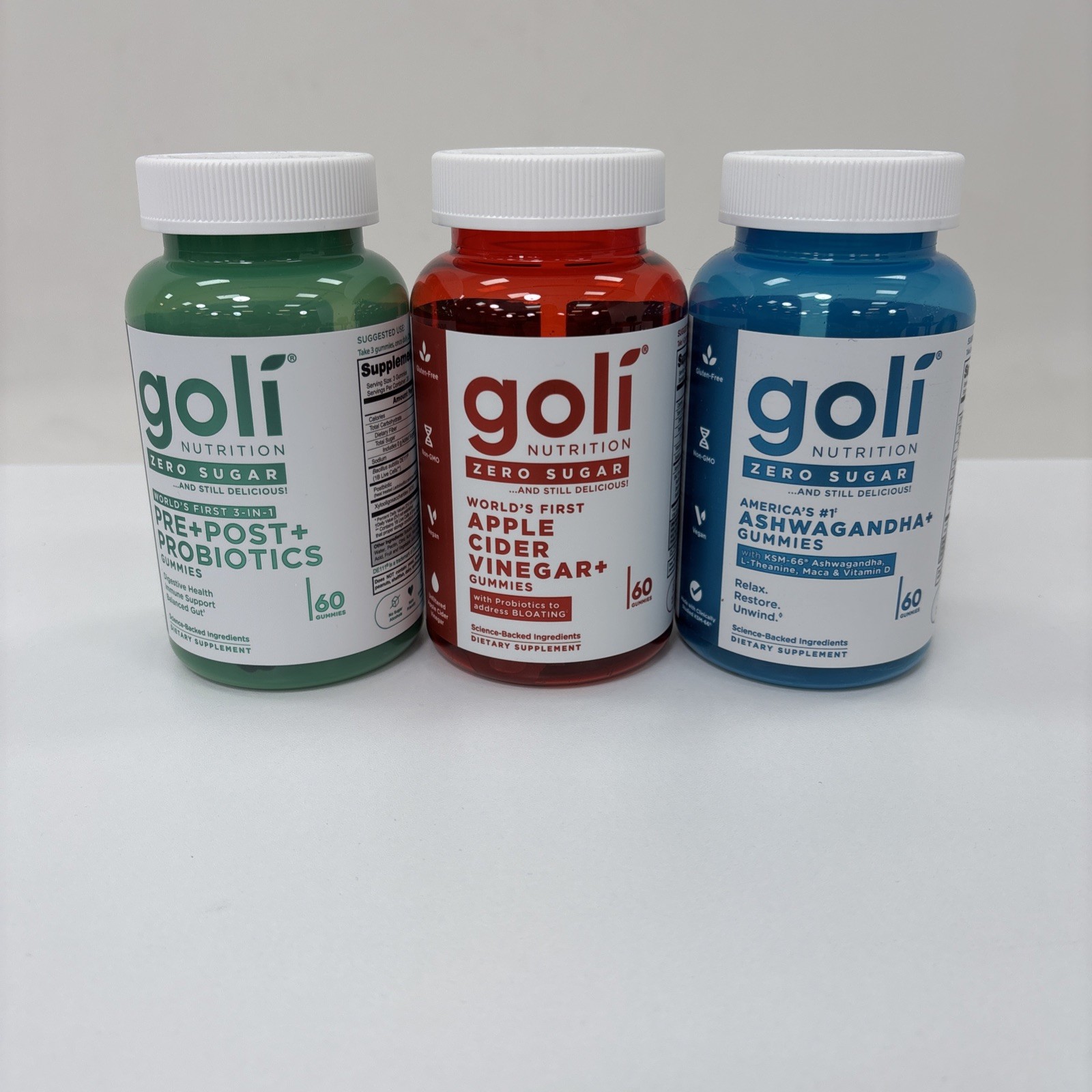 goli 3 Pack Gummy 0-sugar Pre-Post Probiotic, Apple Cider Vinegar, Ashwaganda