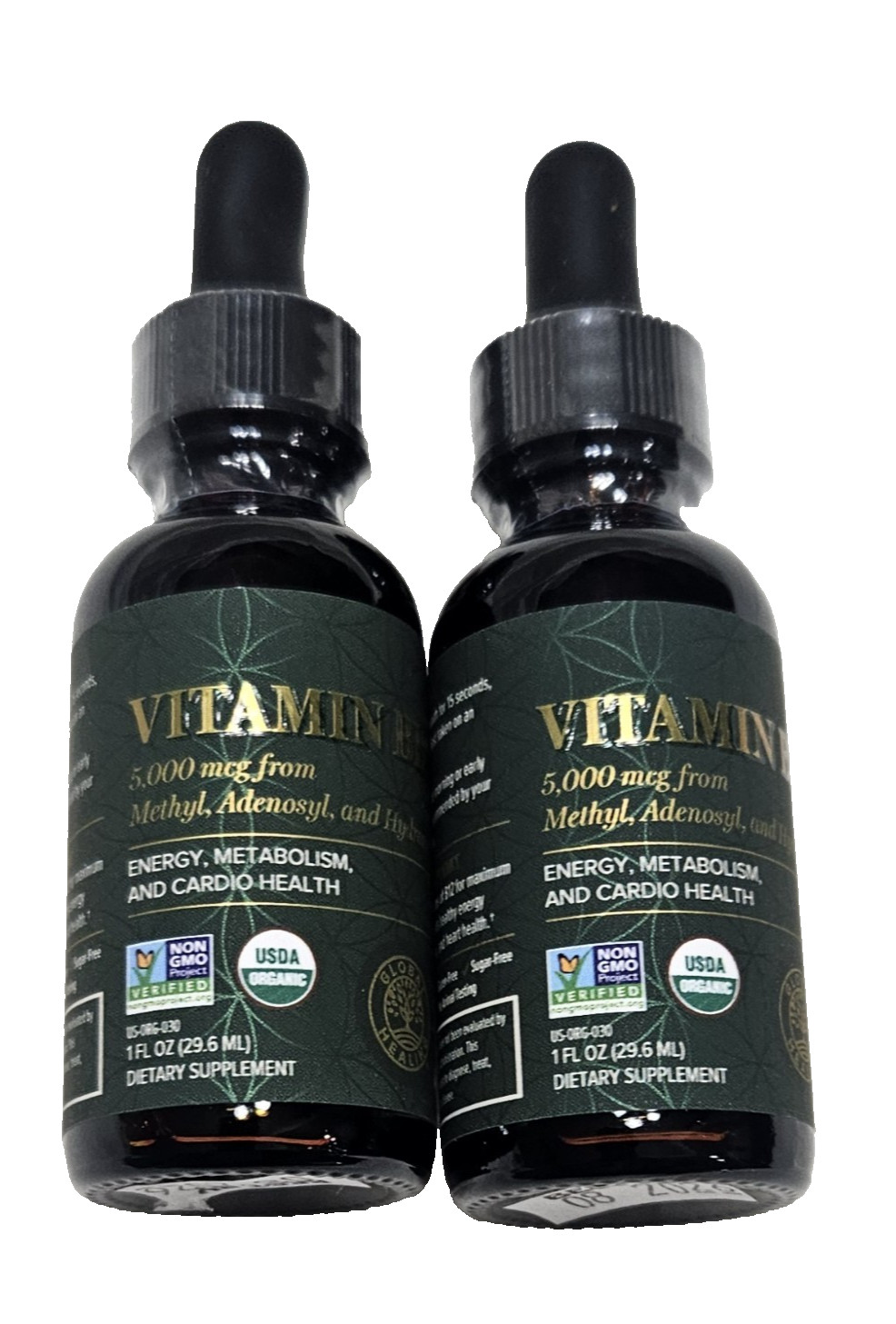 Vitamin B12 5000 mcg 3-in-1 Organic Liquid Vitamin 60-Day Supply (2) 1 oz Sealed