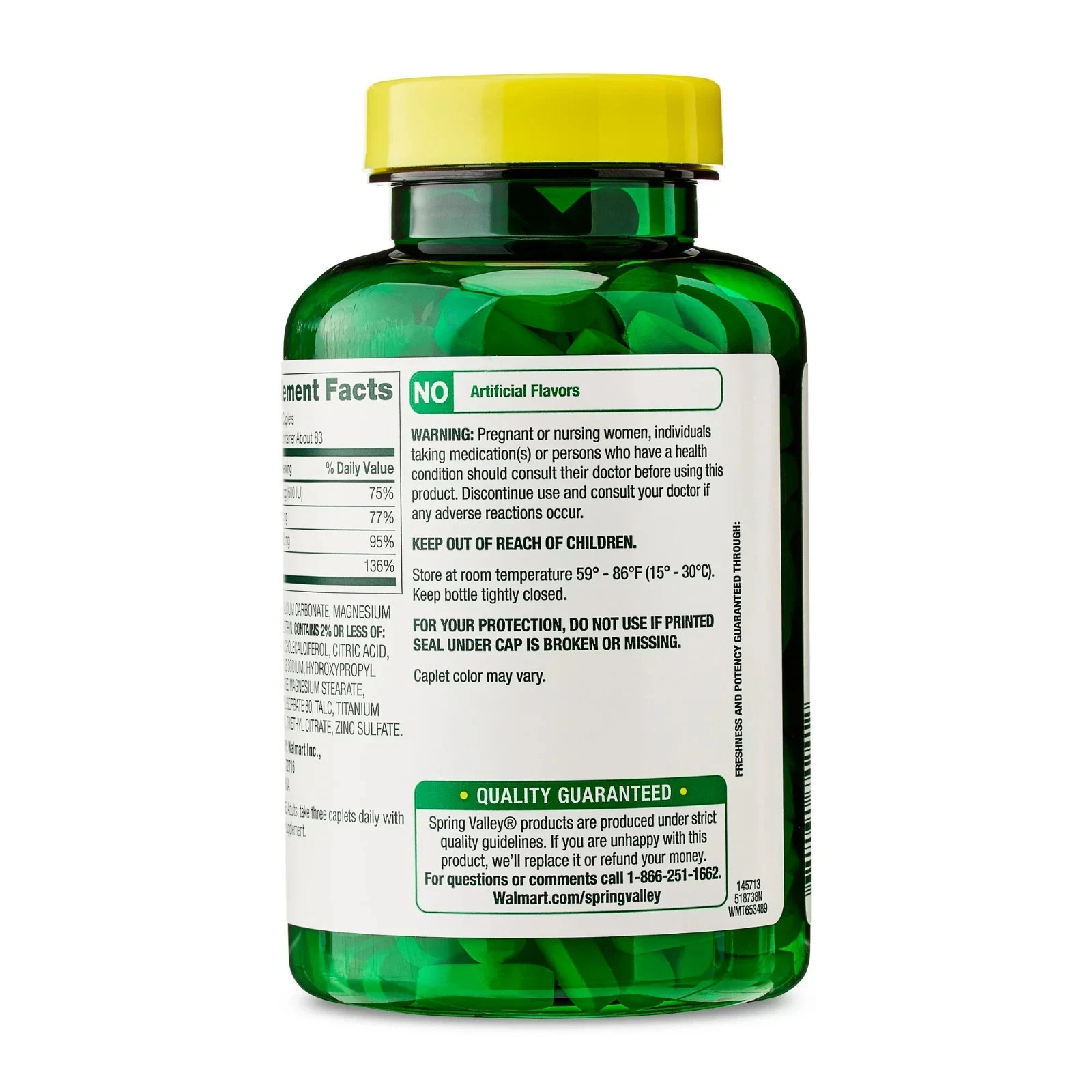 Spring Valley Calcium Magnesium & Zinc Plus Vitamin D3 Coated Caplets, 250 Count